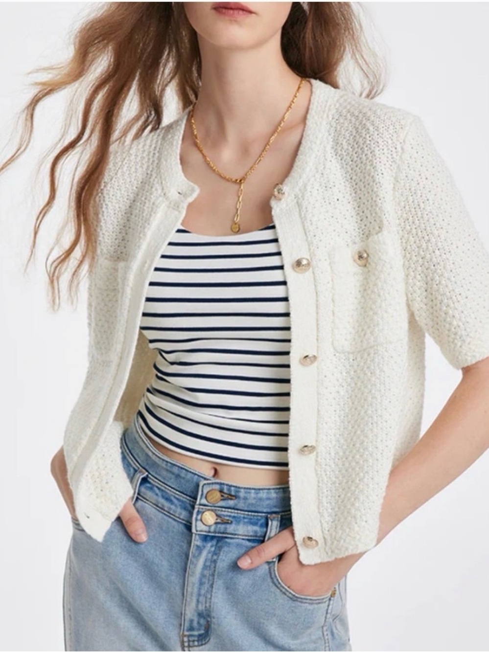 Goelia Cream Textured Knit Cardigan (XL)
